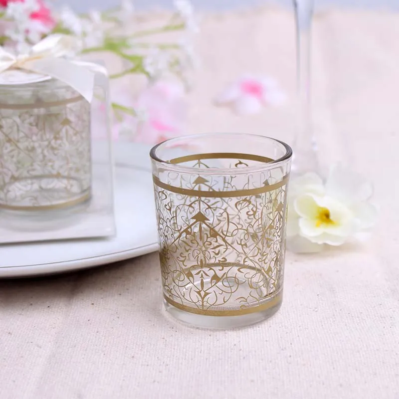 Koronkowa Wzór Świeczki Posiadacze Ślubne Favors Glass Tea Light Candlestick Party Favor Prezent Home Decoration Nowy