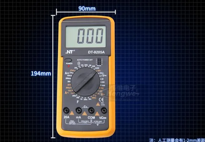 Multimètre de résistance d'isolation numérique à écran LCD portable DT9205A, compteur de courant AC/DC Volt pour le dépannage électrique domestique