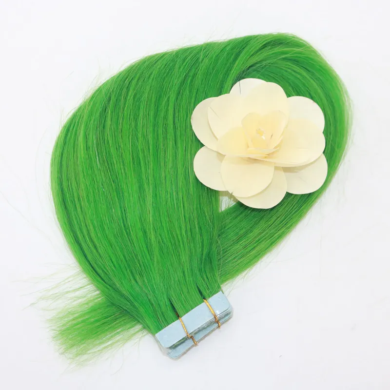 Cinta recta Remy verde jade en extensiones de cabello 20 unidscinta de PU sin costuras en trama de piel cabello humano barato