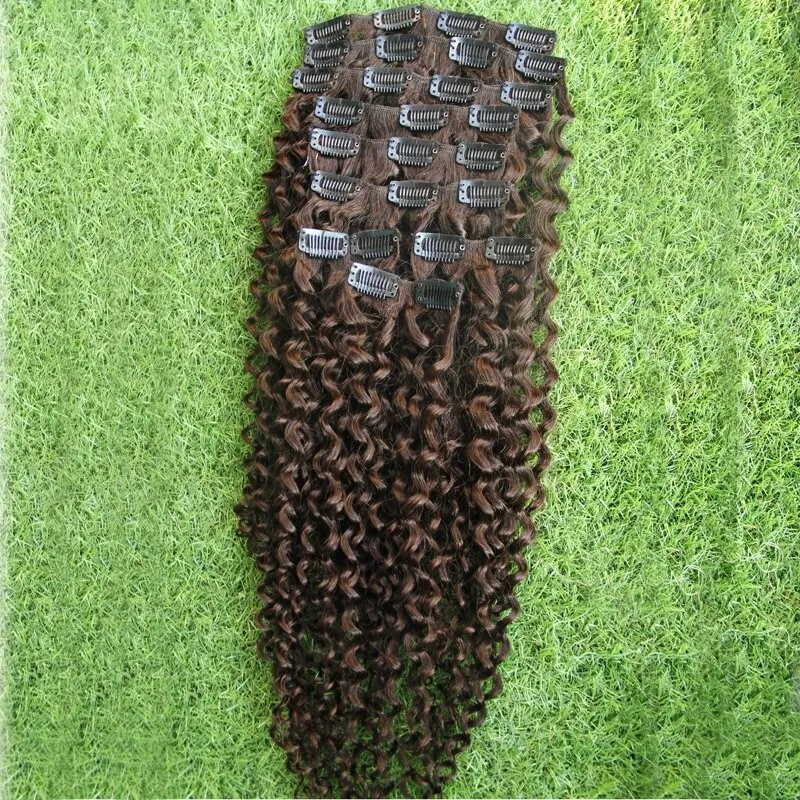 # 4 Dark Brown Kinky Curly Clip In Hair Extensions African American Clip In Human Hair Extensions 100G Afro Kinky Curly Clip Ins
