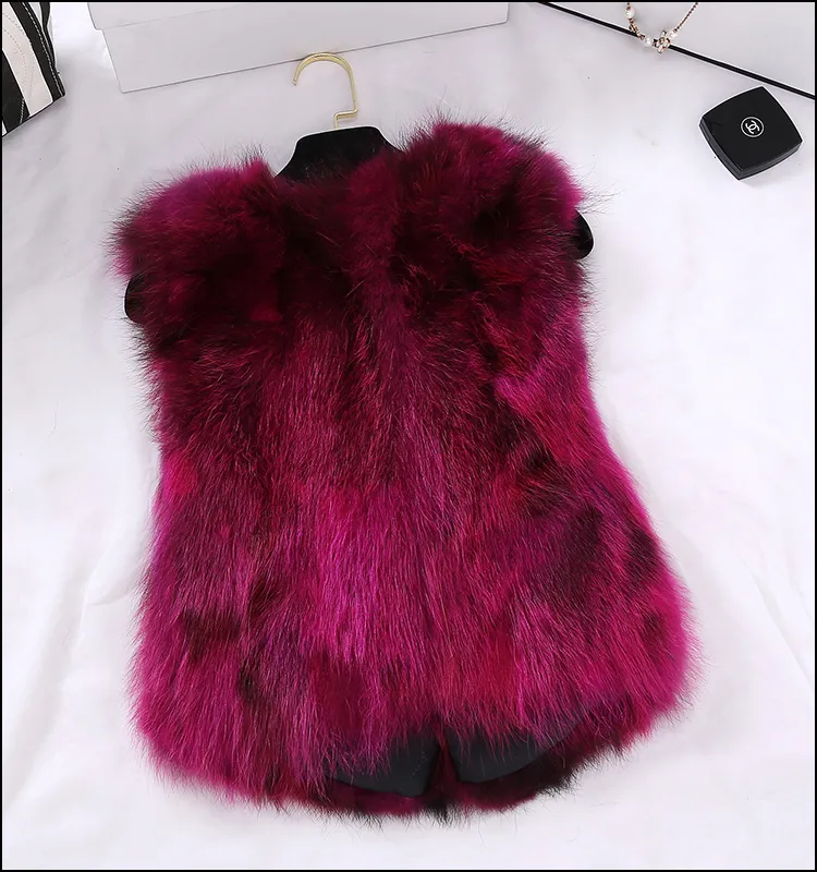 Autumn winter new women's luxury cotton-padded thickening fox raccoon fur sleeveless coat short vest casacos plus size S-3XL