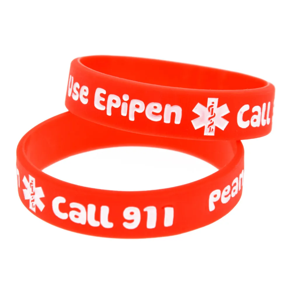 Peanut Allergy Call 911 Silicone Rubber Bracelet Children Size Used In School Or Outdoor Activities