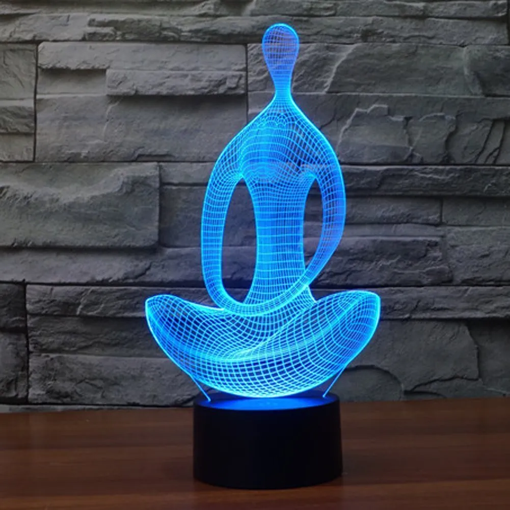 3d illusion lampa sittande meditation visuell effekt natt ljus 7 färger lyser med smart touch switch USB-kabel