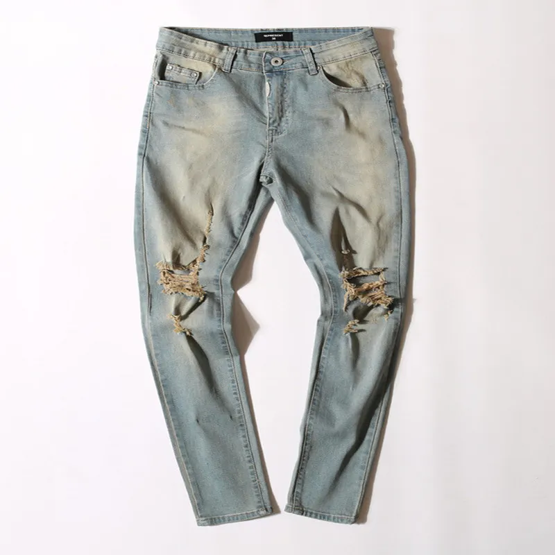 дизайнер одежды мужские брюки slp выстиранный деним уничтожил мужские узкие джинсовые брюки прямые байкерские узкие джинсы мужские рваные джинсы193z