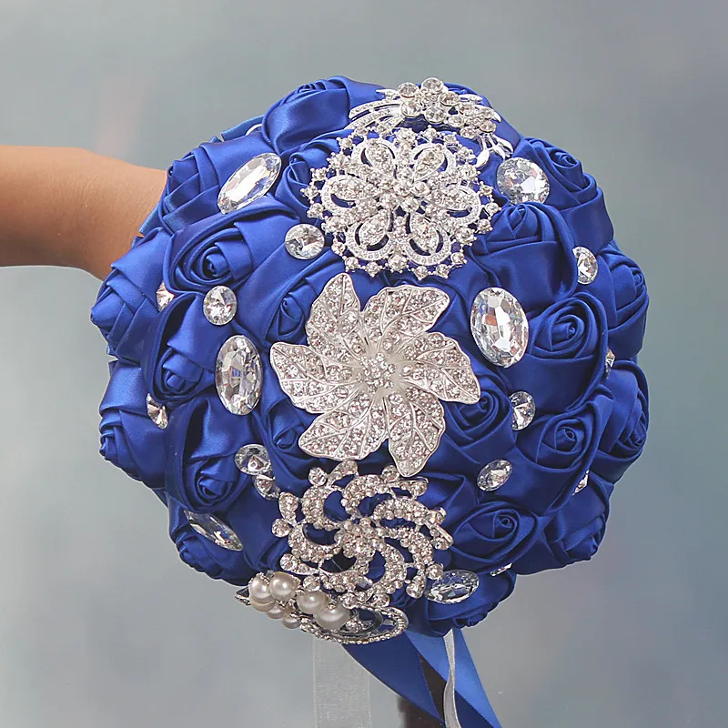 Royal Wedding Bouquets Rose Artificial Sweet 15 Quinceanera Bouquet Crystal Silk Ribbon New Buque de Noiva W228-D S278D