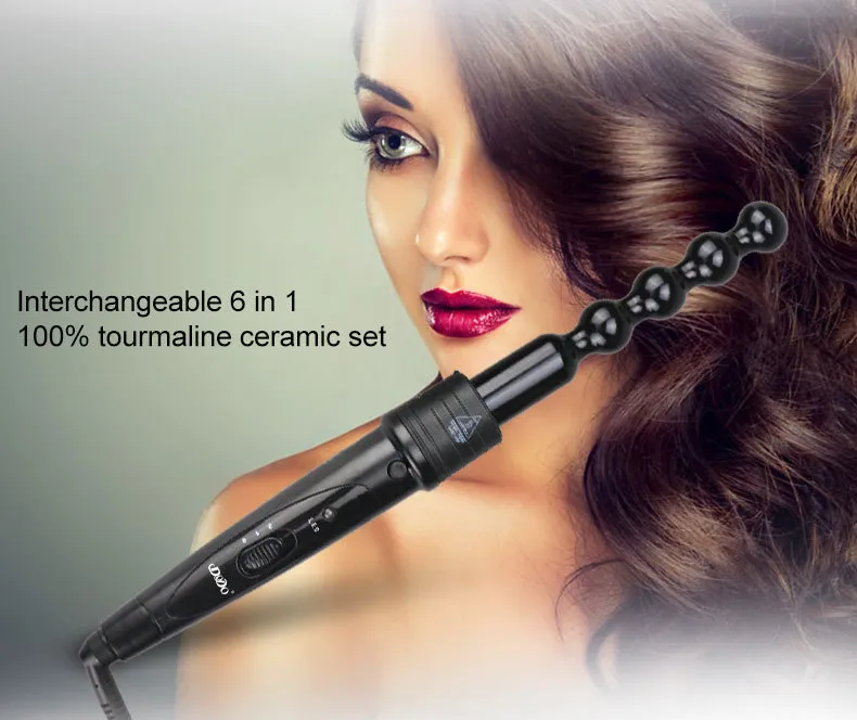 DHL 6 in 1 Curling Wand Set Ceramic hair Curling Tong Hair Curl Iron The Wand Hair Curler Roller Gift Set 09-32mm EU/US plug