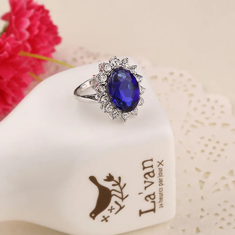 Groothandel-luxe British Kate Princess Diana William Engagement Bruiloft Blue Sapphire Ring Set Pure Solid 