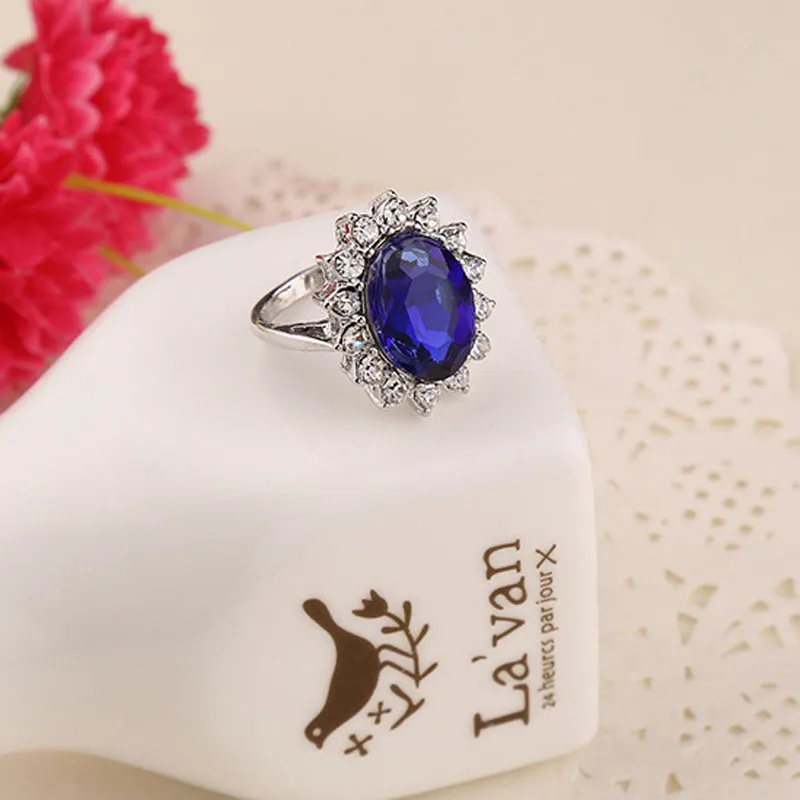 Hela lyxen brittisk Kate Princess Diana William Engagement Wedding Blue Sapphire Ring Set Pure Solid 206C