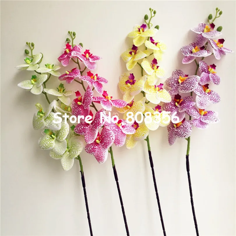 인공 표지판 인쇄 phalaenopsis 난초 꽃 100cm 긴 가짜 나비 나방 난초 꽃 결혼 중심 파티 장식을위한 꽃