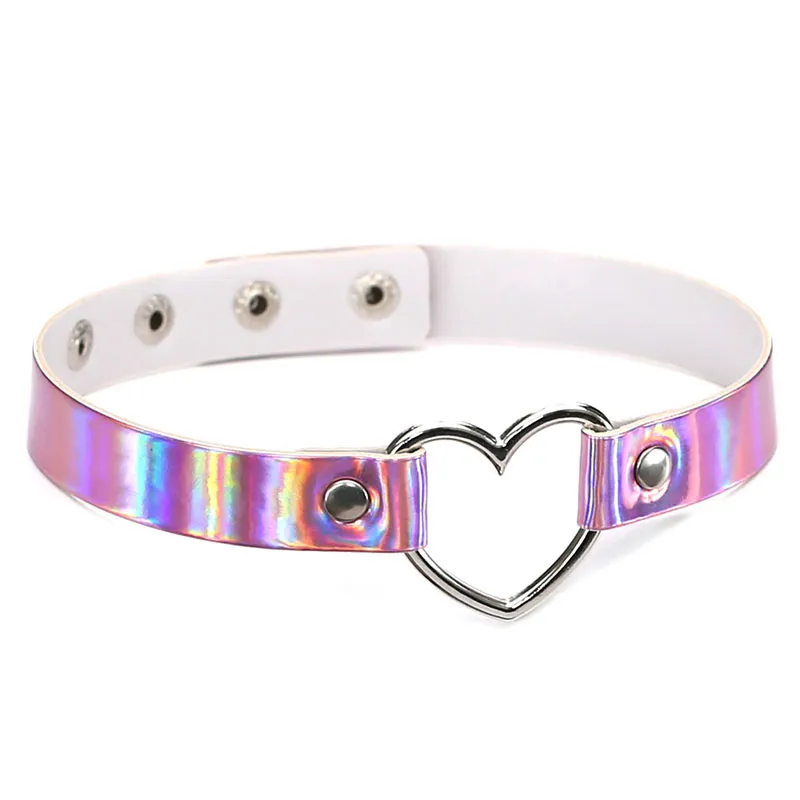 Chockers Harauku PU Leather Choker Necklace Women Holographic Heart Metal  Laser Collares Chocker Jewelry Will And Sandy From Harrypotter_jewelry,  $1.42