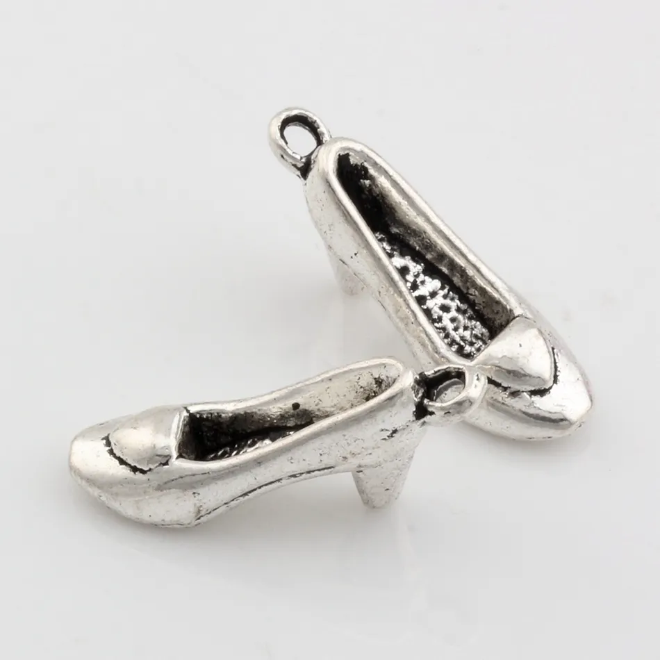 Antique Silver Alloy 3D Sapatos de salto alto para jóias Fazendo A-055