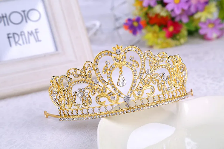 Altın Şerit Tiaras ve Gelin için Taçlar Sevgilim Keskin Muhteşem Gelin Mücevher Bling Bling Taşları Kızlar İçin Başlıklar254p