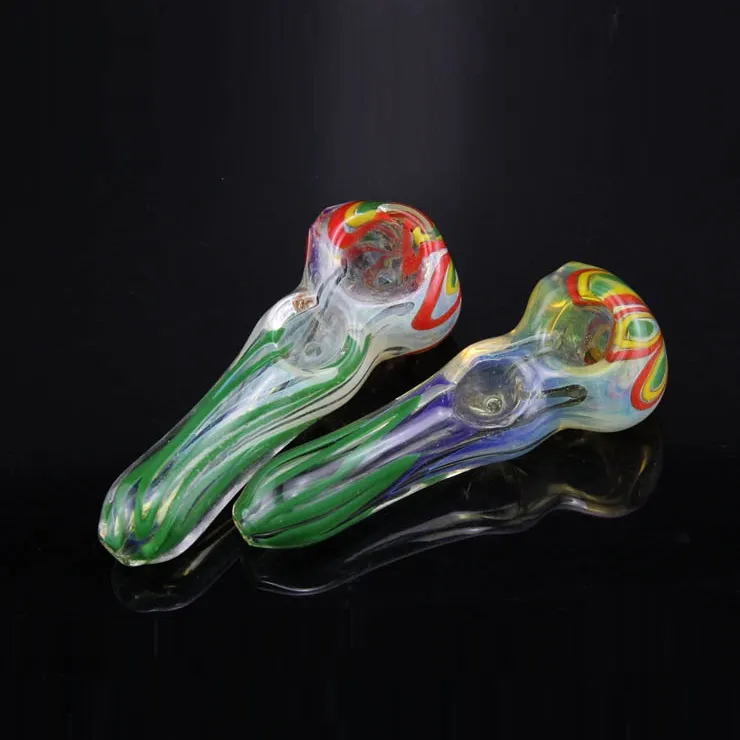 5 Inch Glass Hand pipe Double Bowl 3D Pattern Glass Smoking Pipe spoon pipe