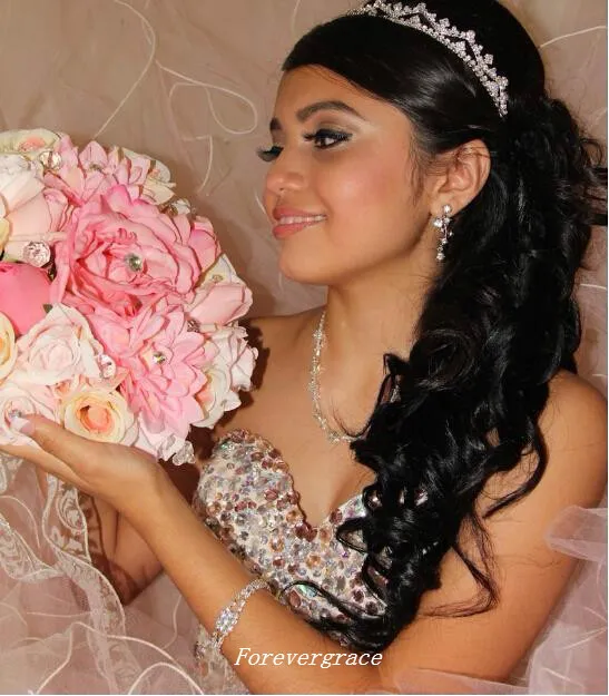 Sexy rosa lungo abito da quinceanera abito da ballo con perline cristalli formale dolce 16 indossare abito occasioni speciali abito da festa taglie forti