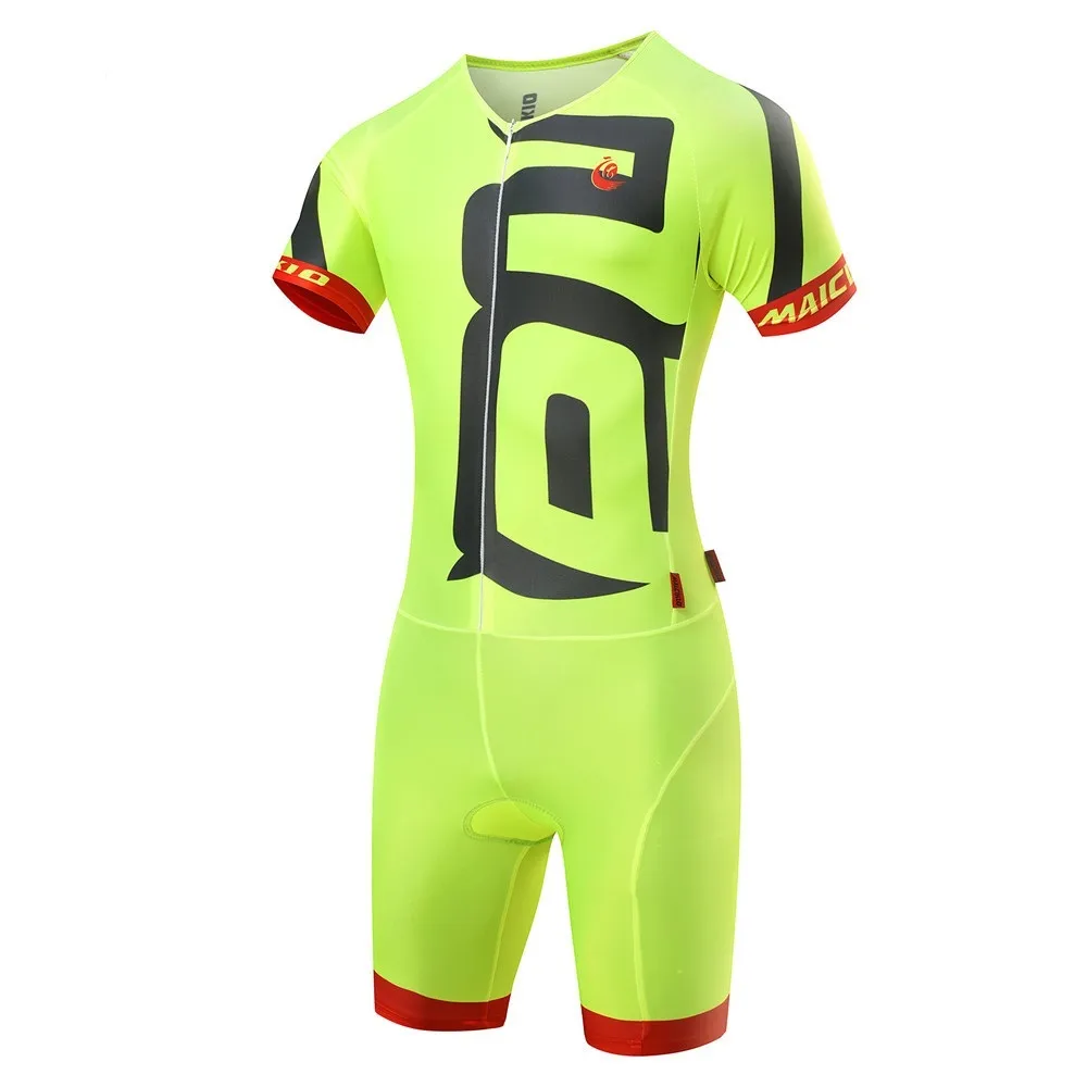 Fluo Yellow 2024 Summer Cycling Jersey Set Short Sleeve Bike Skinsuit Unisex Triathlon Invisible Zipper Tights Conneined Cycling Jumpsuits