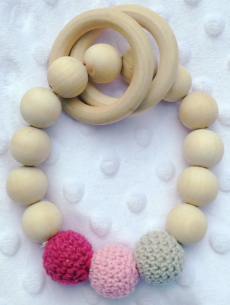 2016 Ins European Style Children Wooden Bracelets Baby Teether Infant Wooden Beads Teethers Beads Handmake Teething Baby Toys A01