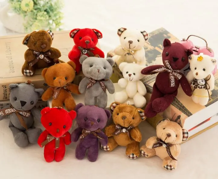 Gevulde teddybeer knuffels meisje baby shower partij gunst cartoon dier sleutel tas hangers 12 cm kerstcadeautjes