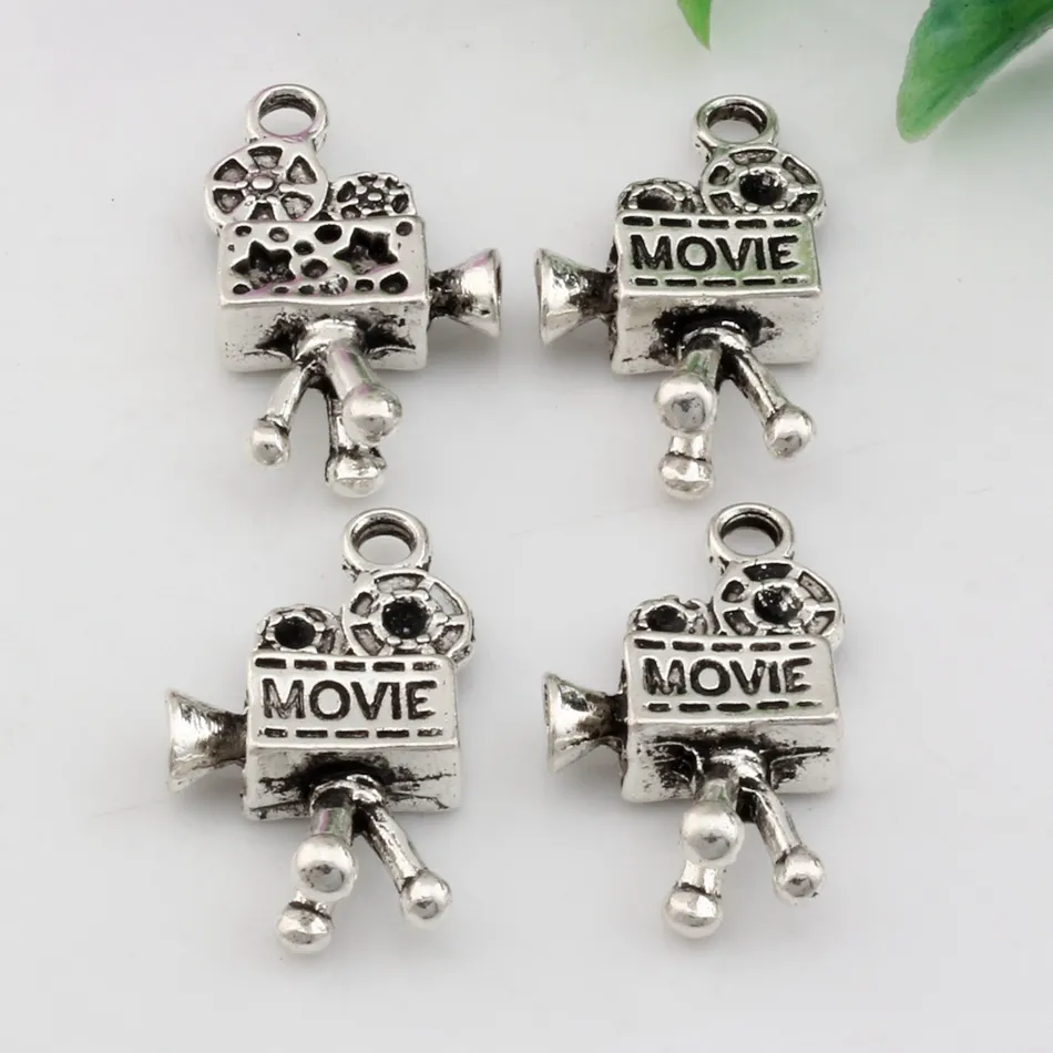 Schlussverkauf ! 100 Stück Antiksilber 3D-Filmkamera-Charm-Anhänger DIY-Schmuck 16 x 26,5 mm