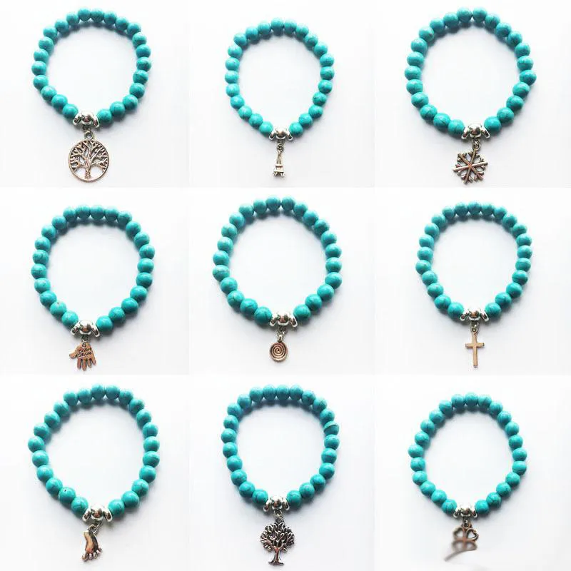 Wholesale New Natural Lava Stone Tree of life cross Turquoise Prayer Beaded Charms Bracelets Rock Men's Women's Fashion Diffuser Jewelry
