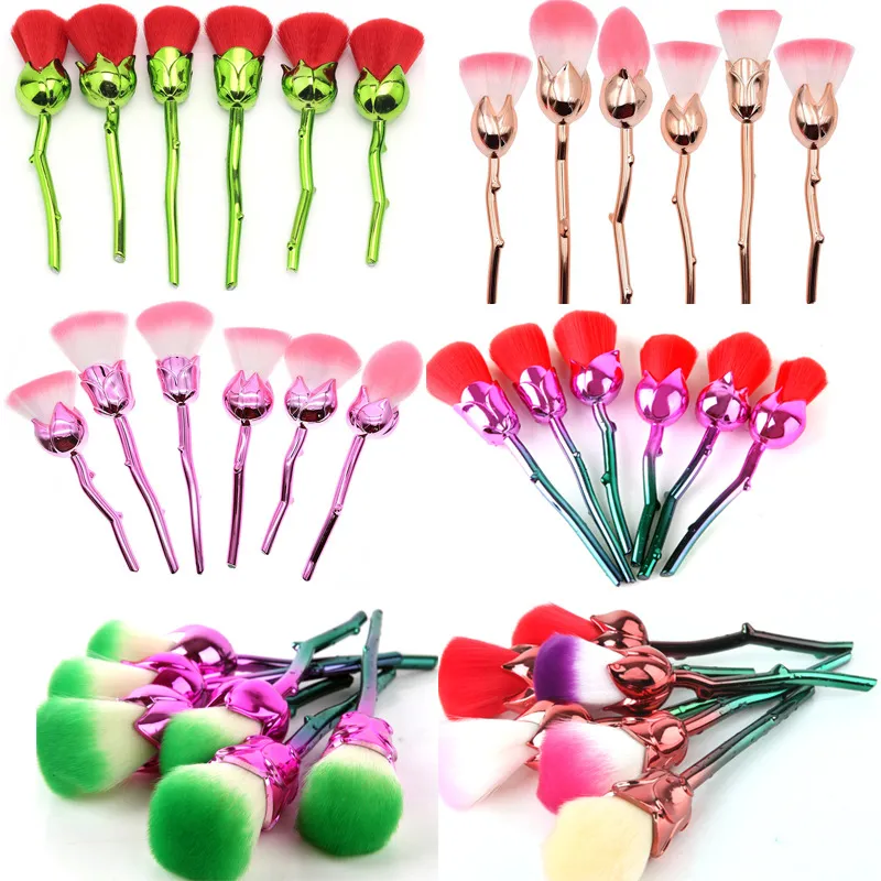 In Stoc 6pcs / set Rose Fleur Pinceaux De Maquillage Ensemble Cheveux Synthétiques Fond De Teint Professionnel Brosse Cosmétique Maquillage Pinceaux Ensemble # 34532