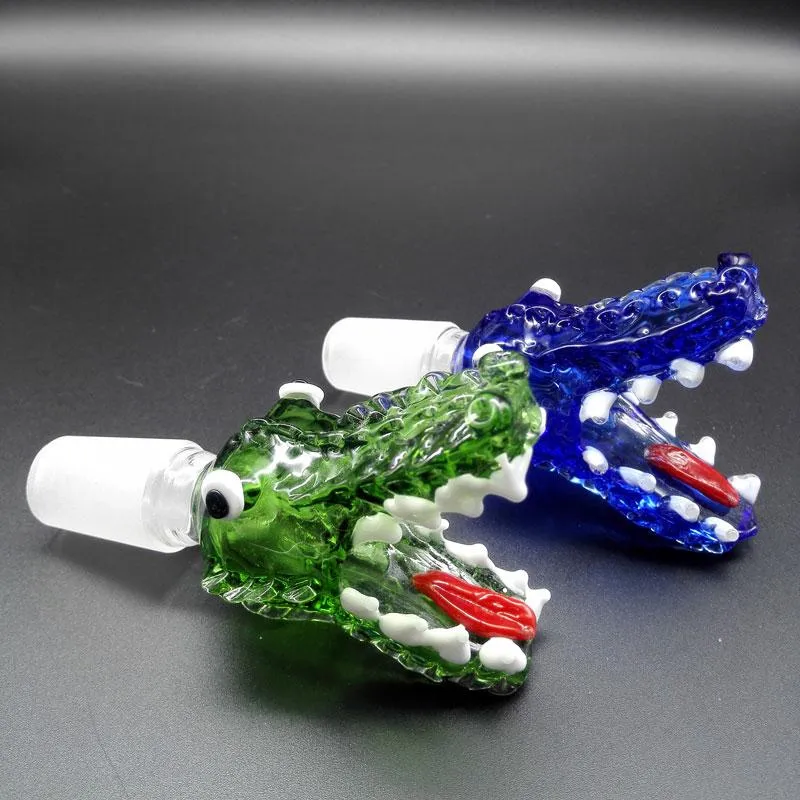 Tête De Crocodile En Verre Bong Bols Avec Bleu Vert 14mm 18mm Mâle Et Femelle Pour Plates-formes Pétrolières En Verre Pipe Bong Free DHL