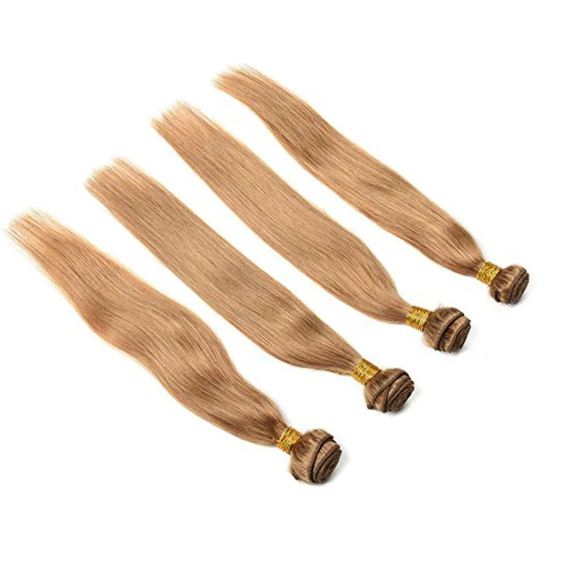 Brazilian Siky Straight Hair Bundles Pure 27# Honey Blonde Color Deal With Mixed Length 100% Human Hair Extensions