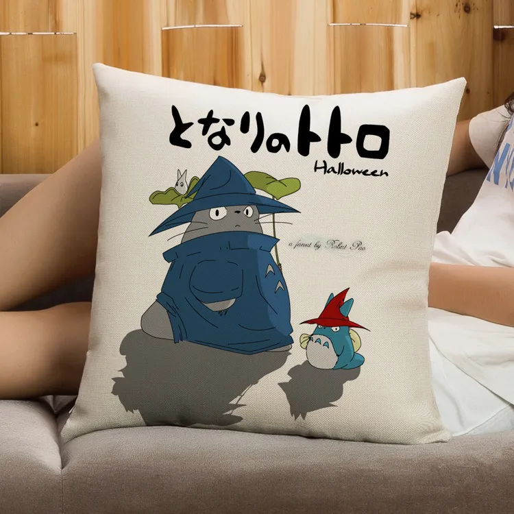 Totoro Decoratieve kussen Creatieve Woninginrichting Kussen met dubbele kanten printlinnen katoen gooien kussensloop 17.7x17.7inch