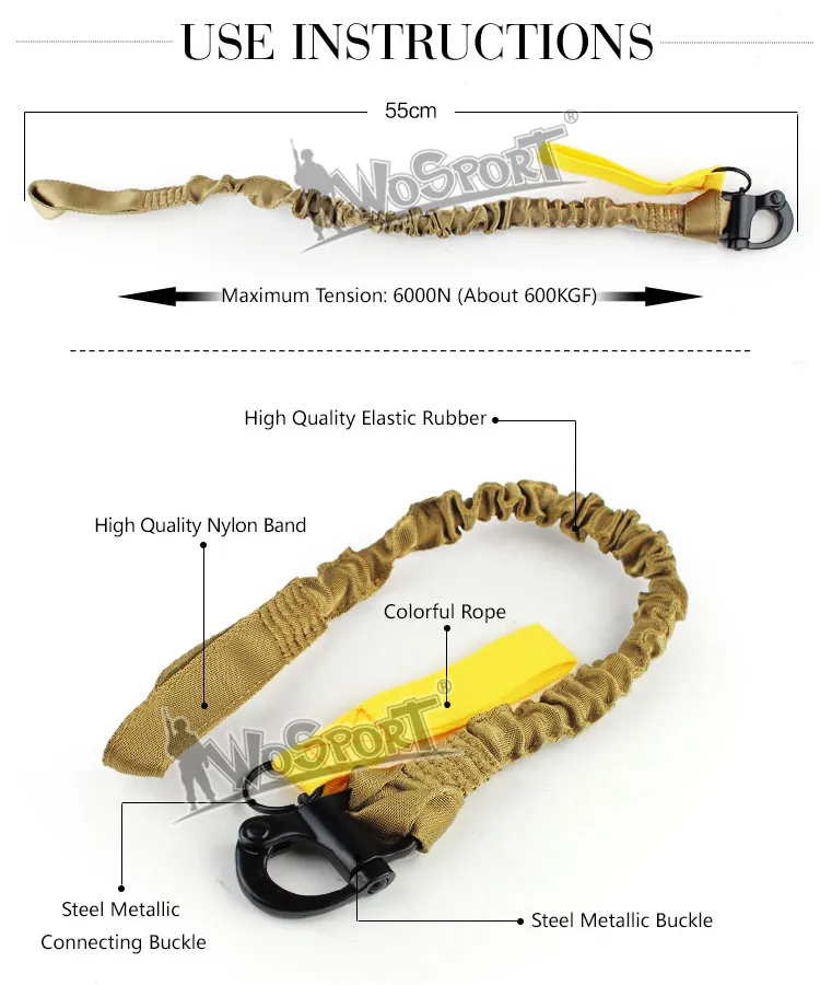 hunting spring single point sling paintball gear airsoft accessories molle system tactical elastic safety sling Lanyard Line for climbing