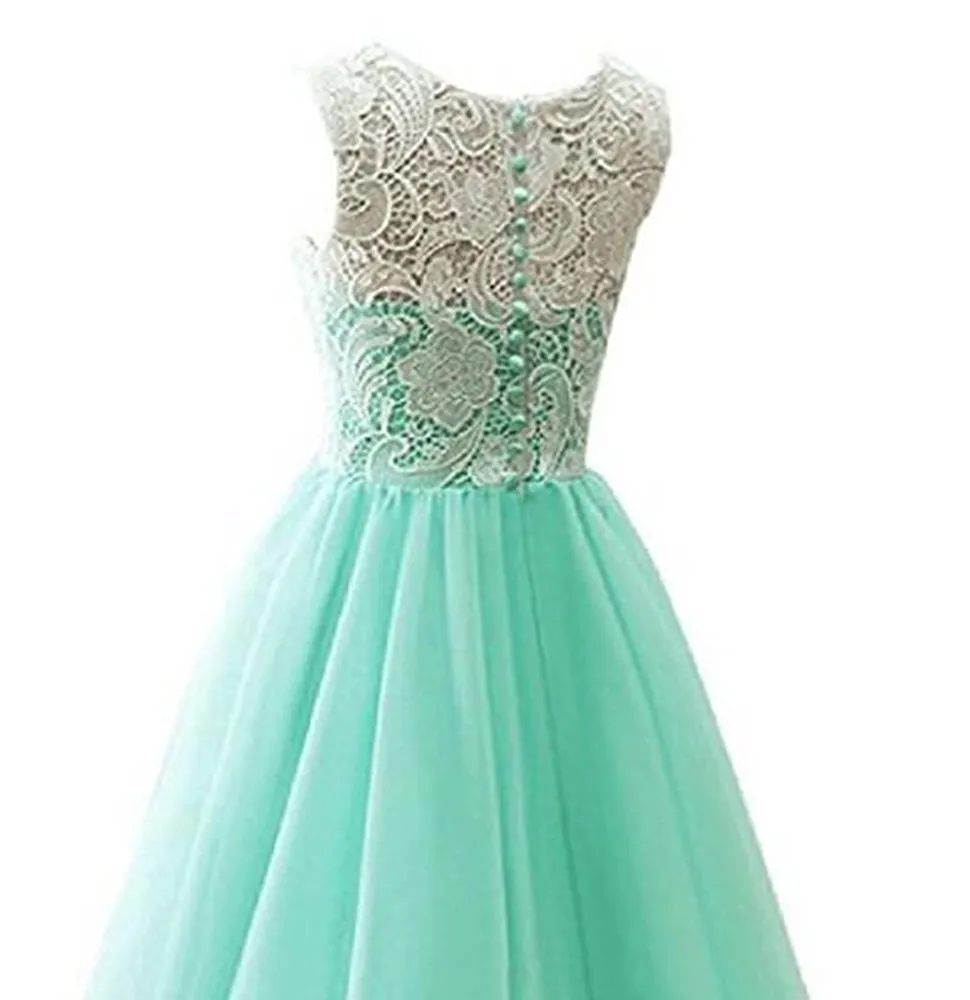 Stunning 2017 Lace Prom Dresses Sage Green with Tulle Skirt - Floor-Length Evening Formal Gown (BM80)