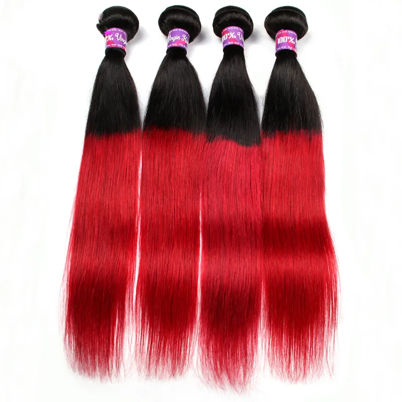 Ombre brasiliane capelli lisci umani 3 pacchi colorati brasiliani 1B / tessuto rosso dei capelli Offerte economiche capelli vergini rossi brasiliani bicolore
