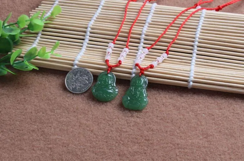 Goed A ++ Hot Hanger Jade Boeddha Ketting Glas Ornament Rood Touw Ornament WFN587 met Chain Mix Bestel 20 stuks veel