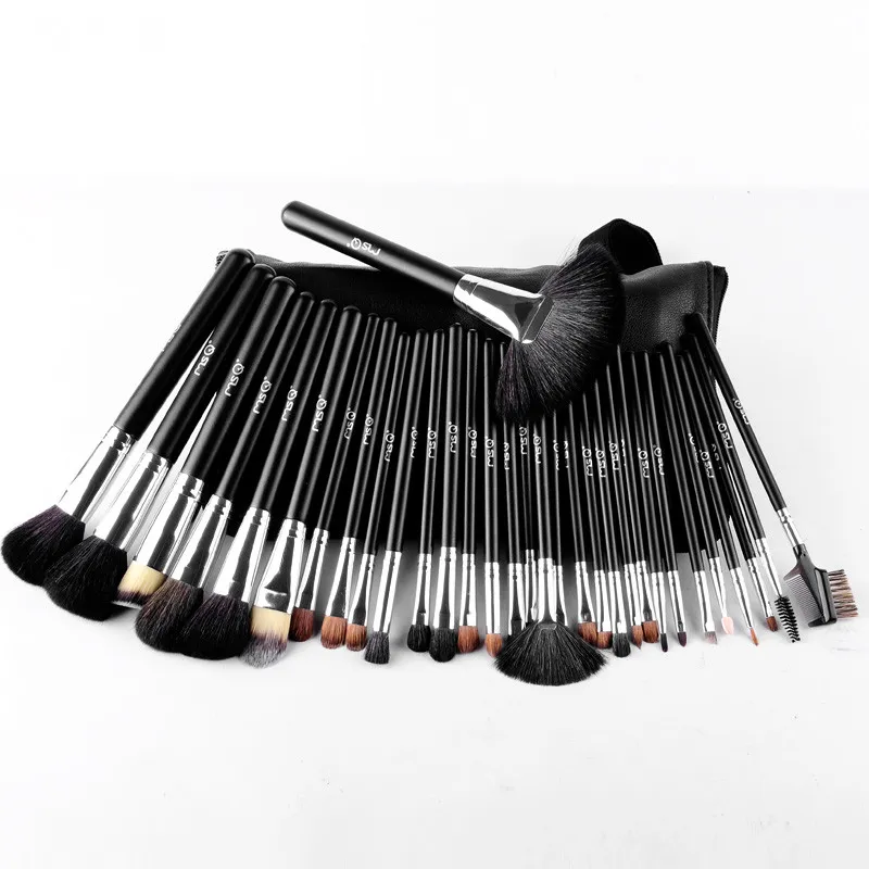 Professionell Makeup Animal Hair Wool Kosmetisk Borste Set 32st Cosmetic Brush och PU Waist Pack Makeup Borstväska Verktyg