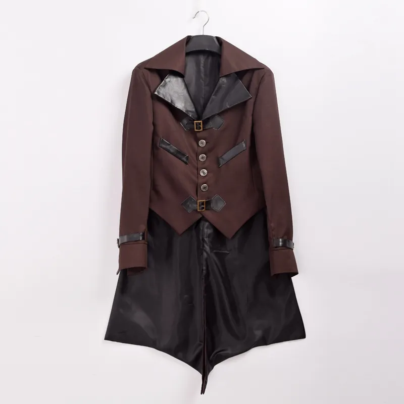 빈티지 Victorian Steampunk 비행사 코스프레 의상 Collared Mens 브라운 Swallow-tailed Coat Outwear 새로운 빠른 출하