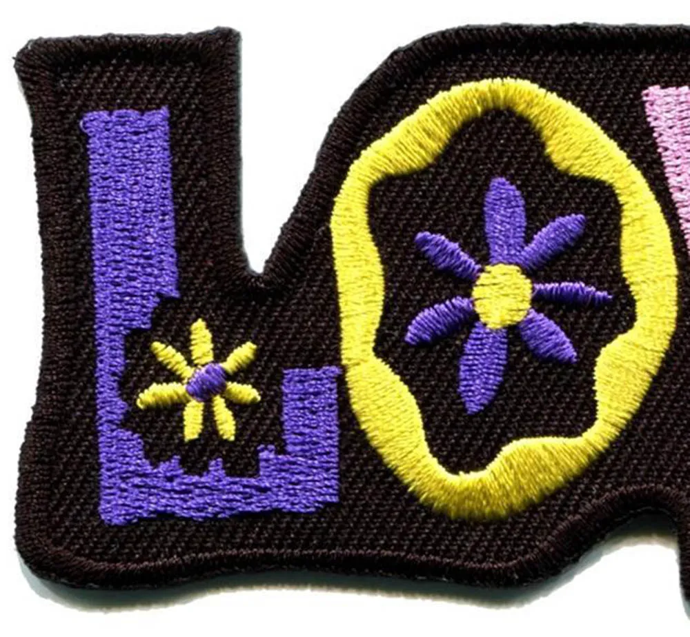 Custom Love peace hippie boho retro flower power hippy embroidered iron-on patch new design badge 