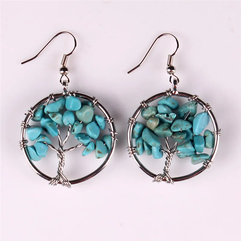 Tree of Life Earrings Wire Tree Dangle Earrings Nature Inspired Semi Precious Healing Crystal Chakra Stone Amethyst Turquoise Green Jewelry
