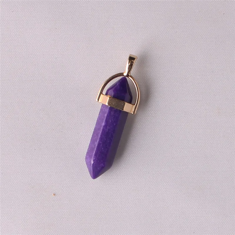 Bonne chance Charme Superbe Purple Agate Gold Plated And Bail Chain Collier idéal Vert Jade Pendentif 32 * 8mm Point Pendulum Collier quotidien