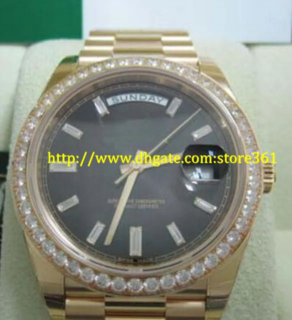 butik361 Nya anländer klockor högkvalitativa automatiska mens klockor 40mm president 18kt gul guld svart baguette ratt 228398