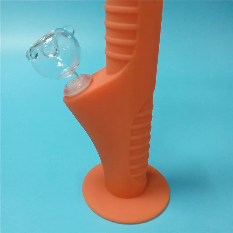 Oranje Mini Silicone Water Bongs Tien Kleuren met 14mm Glas Set Waterleidingen Onbreekbare Bongs Bubbler Pipes