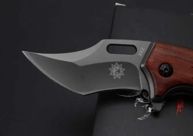 Zilver NIEUWE Karambit X62 zakmes 5cr15MOV blade staal + houten handvat 57HRC grijs titanium oppervlak zwarte geschenkdoos verpakking klauw EDC gereedschap