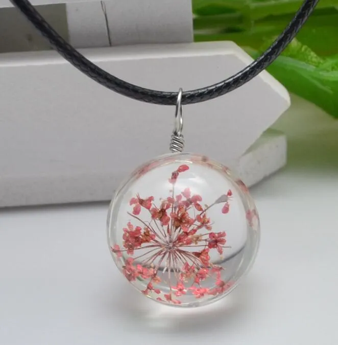 Brand new Explosive handmade plants fleurs séchées collier dentelle fleur boule de verre pendentif WFN315 avec chaîne mélanger l'ordre 20 pièces beaucoup