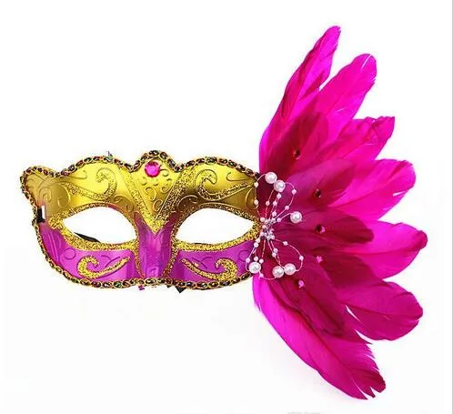 Masquerade Mask Christmas Barwiony Piór Maska Halloween Urodziny Party Damska Moda Maska Maska Wystawy Dostaw 10 Sztuk Darmowa Wysyłka