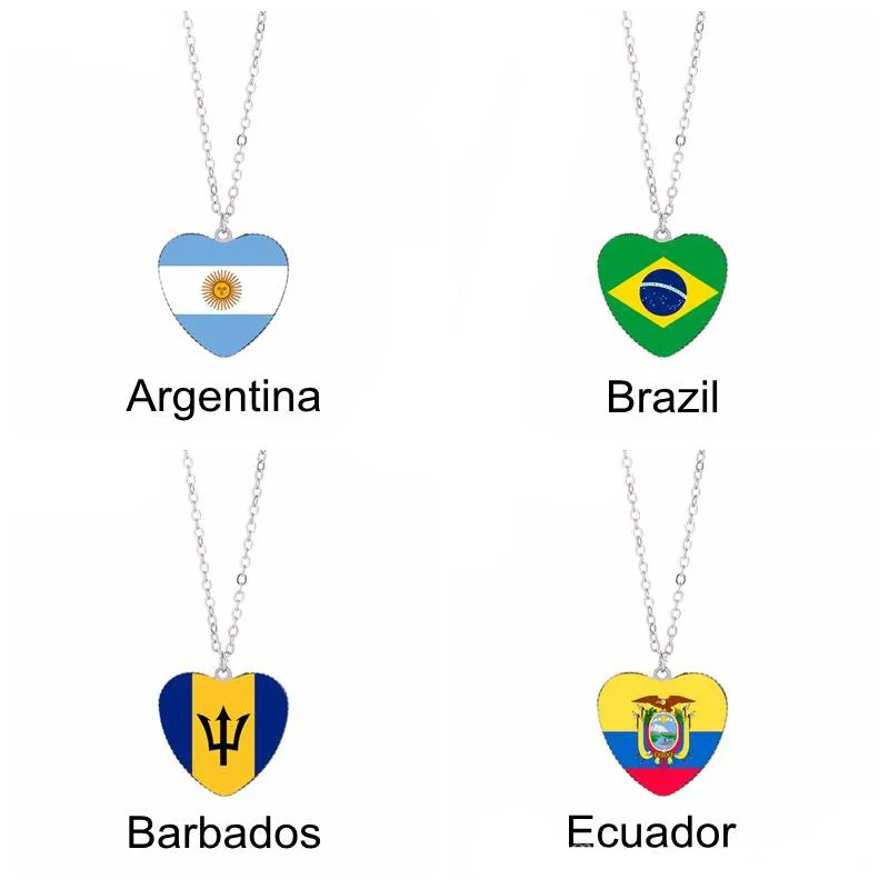 Brasil país bandeira pingente colares 25 mm coração cabochão de vidro argentina barbados equador bandeiras festival mulheres de jóias por atacado