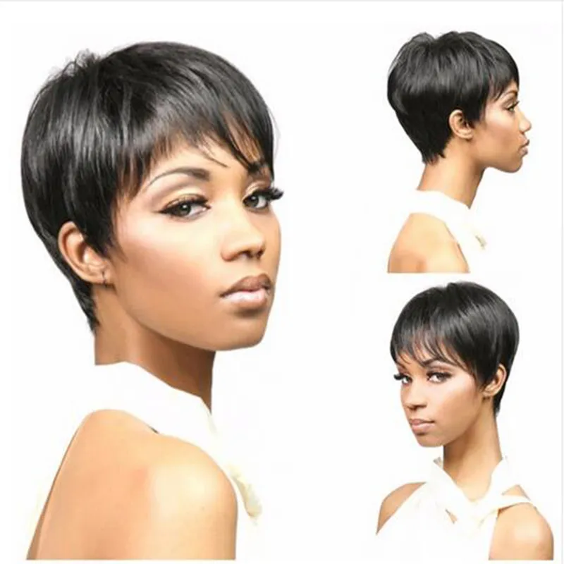 short wigs for black women black straight hair wig with bangs Simulation Human Hair short cut wig cheap good quality free shipping