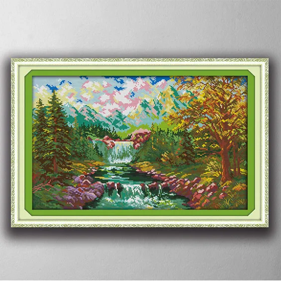 The Mountain Stream landschap schilderij geteld gedrukt op canvas DMC 14CT 11CT Chinese kruissteek handwerk sets borduurwerk kit