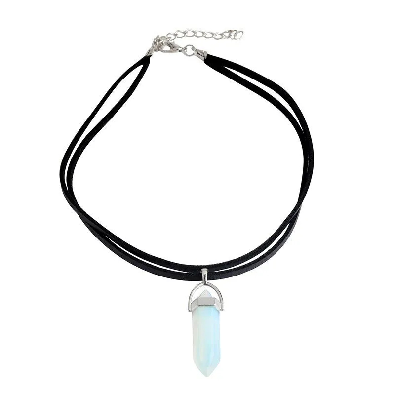 Pendant Necklaces Bullet Hexagonal Prism Shape Natural Stone Crystal Chakra Stone Pendant Necklaces for Women crystal stone neckla250J