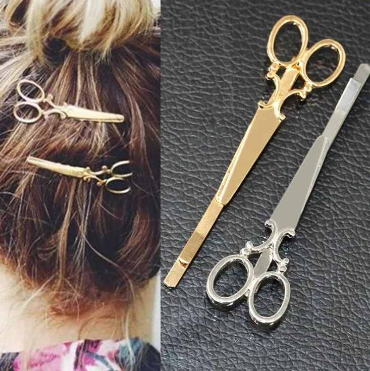 Pinzas de pelo tijera de la novedad de la vendimia de joyería Accesorios mujeres pelo de las muchachas único metal Shear pernos de pelo de Hairclip