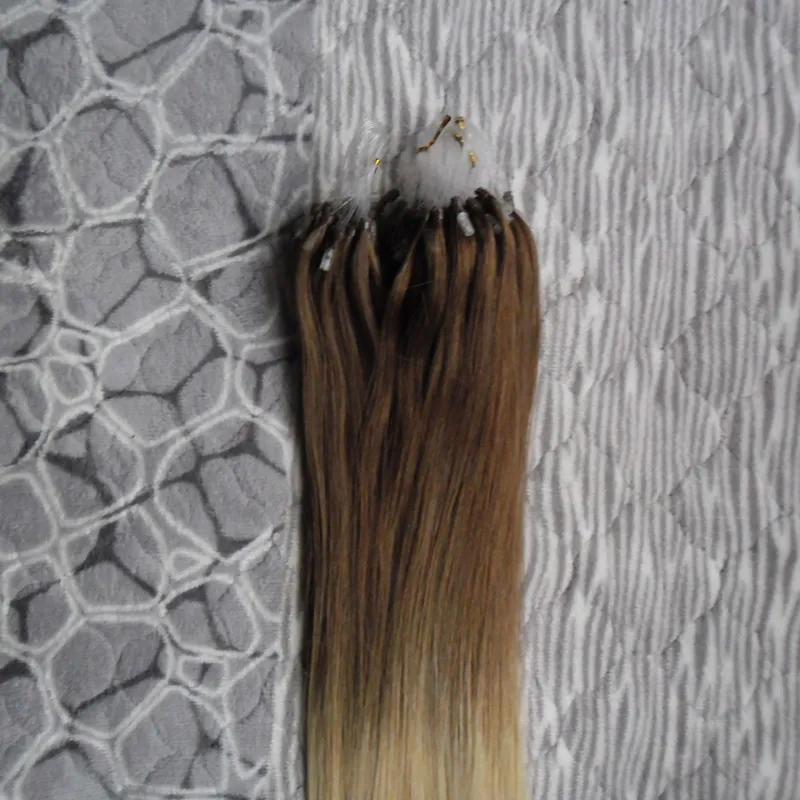 Ombre Micro Loop Easy Anelli/perline Estensioni dei capelli 1g 100g 6/613 Estensioni micro perline capelli umani biondi