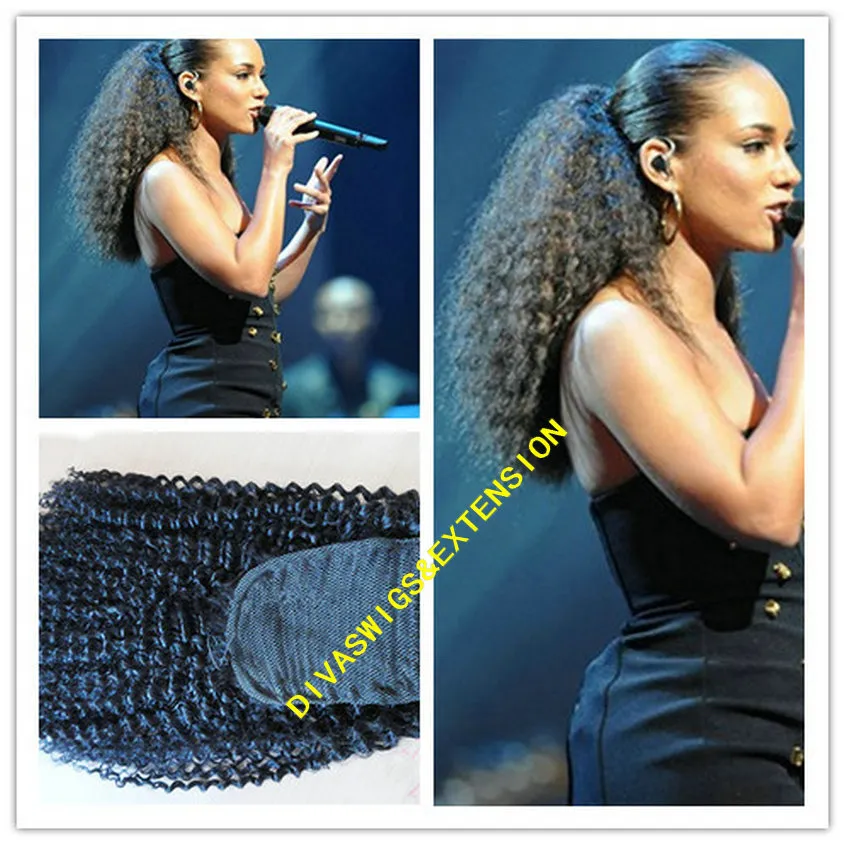 160g Black Ponytail Human Hair clip on Afro Kinky Curly drawstring ponytail malaysian virgin hair extension 10-24 inch