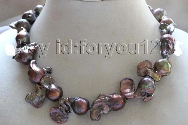 Fine Pearl Jewelry Genuine 25-30mm Chocolate Baroque Reborn Keshi Collana di perle 18-20 pollici 14k