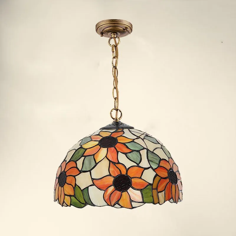 Mediterranean Sunflower Dining Room Pendant Lamp Tiffany Glass Restaurant Corridor Hallway Pendant Lights Hallway Balcony Hanging Lighting